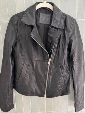 Vela Slim Fit Leather Biker Jacket Black
